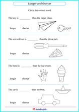 length shorter longer worksheet