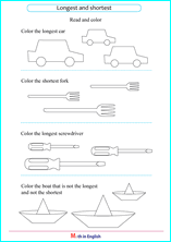 length shortest longest worksheet