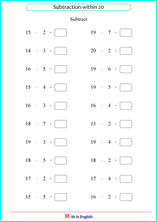 printable math single digit subtraction worksheets for kids in primary and elementary math class 