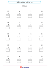 printable math single digit subtraction worksheets for kids in primary and elementary math class 