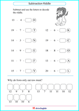 subtraction within 20 puzzle
