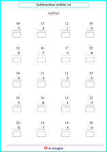 printable math single digit subtraction worksheets for kids in primary and elementary math class 