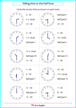 tell time using half past