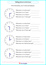 telling time whole and half hour intervals