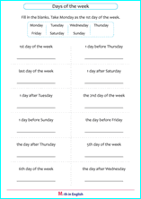 grade 1 days of the week math school worksheets for primary and elementary math education