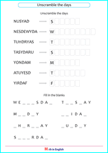 complete the spelling of the days of the week