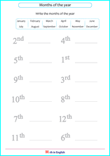 months of the year and ordinal numbers