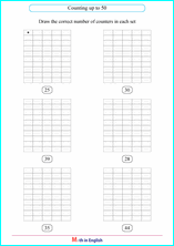 Counting numbers up to 50 math grade 1 worksheet