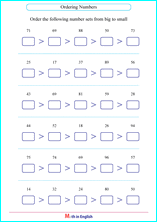 comparing numbers and ordering numbers printable math