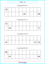 counting numbers up to 100 fill in boxes