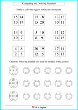 comparing numbers and ordering numbers printable math worksheets for math grades 1 to 4