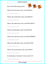 ordinal numbers up to 10th place worksheet