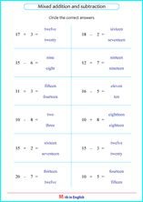 printable math addition subtraction mixed worksheets