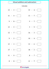 printable math addition subtraction mixed worksheets