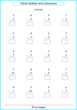 printable math addition subtraction mixed worksheets