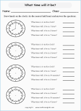 drawing hands on clocks worksheets for primary math