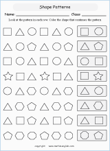 patterns with shapes geometry math worksheets for primary math class 