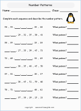 grade 2 number patterns math school worksheets for primary and elementary math education
