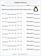 printable math number pattern worksheets for kids in primary and elementary math class 