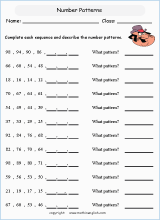 printable math number pattern worksheets for kids in primary and elementary math class 