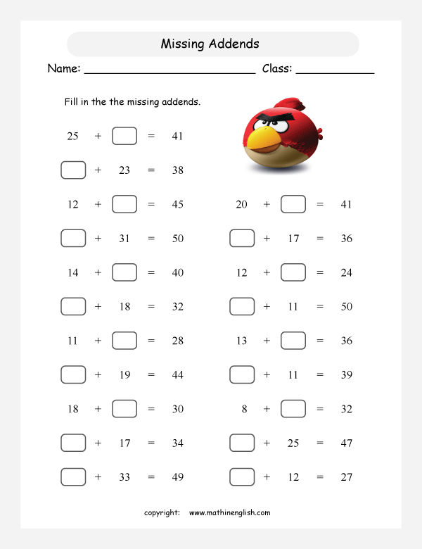 Find The Missing Addend Worksheet - Promotiontablecovers