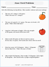 mass and weight word problem worksheets for primary math  