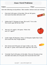 mass and weight word problem worksheets for primary math  