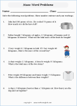 mass and weight word problem worksheets for primary math  