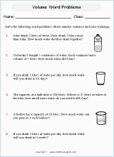 volume and capacity word problems worksheets for primary math