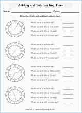 Telling time, calendars and time measurement math worksheets for