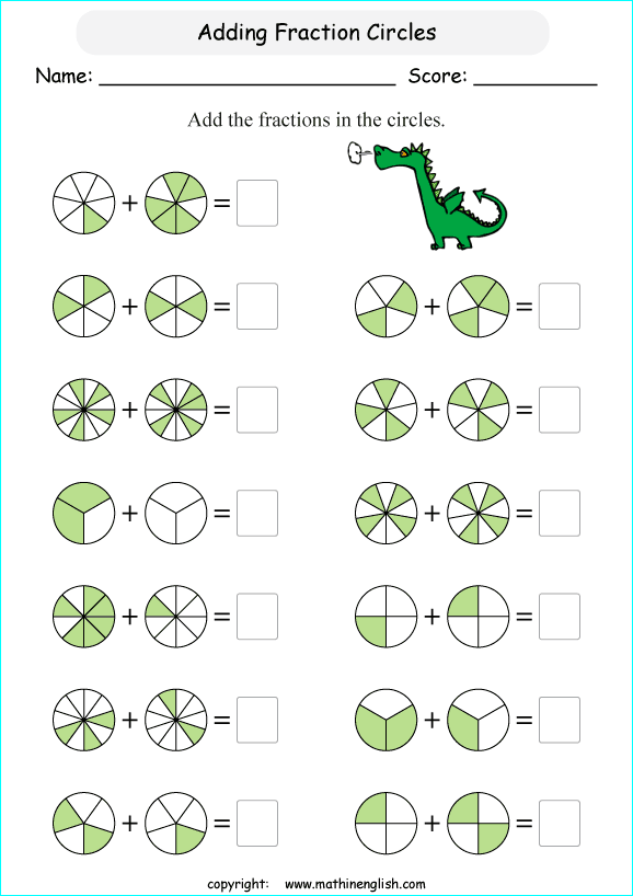 printable adding like fractions worksheets for kids in primary and elementary math class 