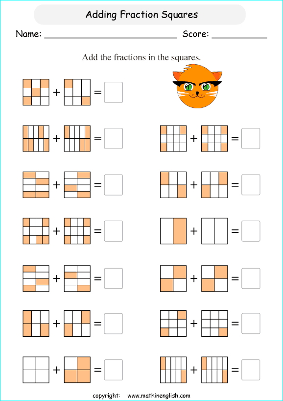 printable math addition like fractions worksheets