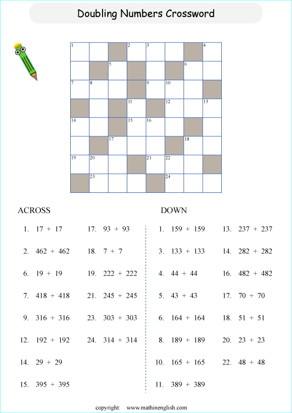 printable math addition crosswords worksheets