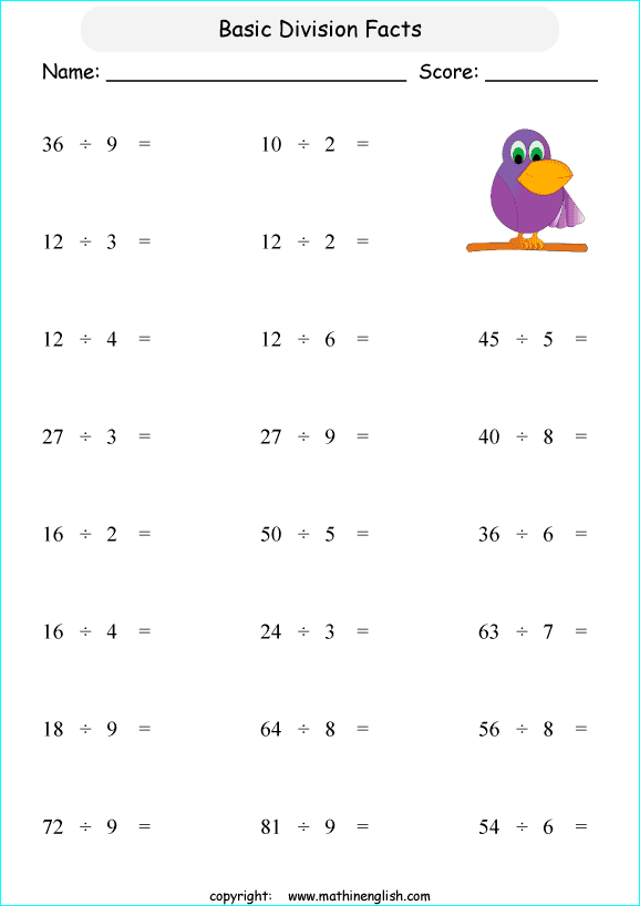 printable math basic division worksheets for kids in primary and elementary math class 