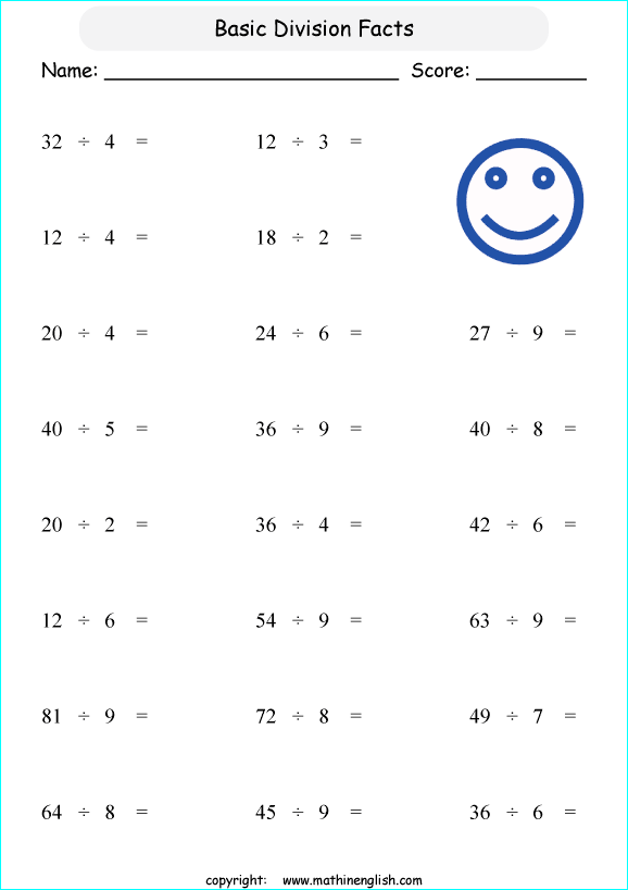 printable math basic division worksheets for kids in primary and elementary math class 