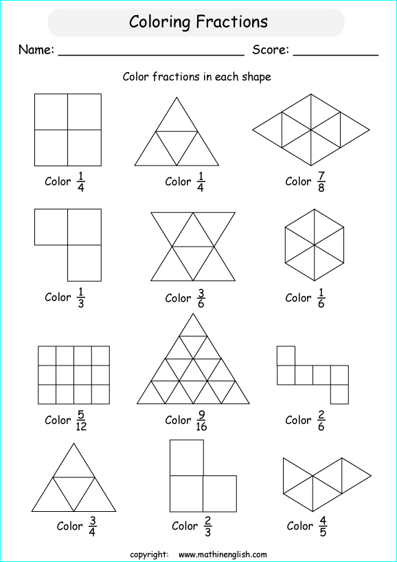 printable fraction with pictures and shapes worksheets for kids in primary and elementary math class 