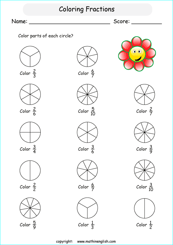 printable fraction with pictures and shapes worksheets for kids in primary and elementary math class 