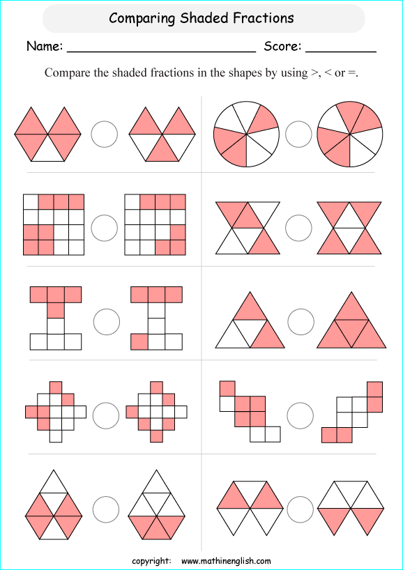 printable comparing and ordering fractions worksheets for kids in primary and elementary math class 