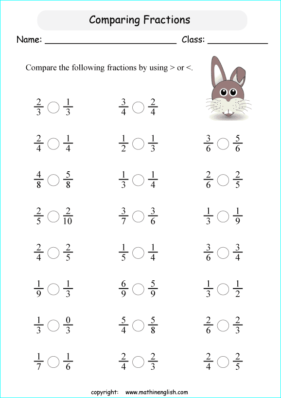 نتيجة بحث الصور عن ‪worksheets on comparing fractions for 4th grade