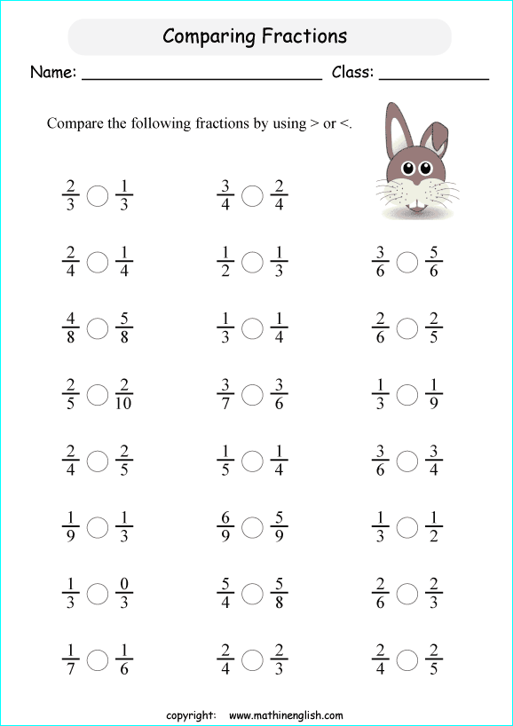 printable comparing and ordering fractions worksheets for kids in primary and elementary math class 