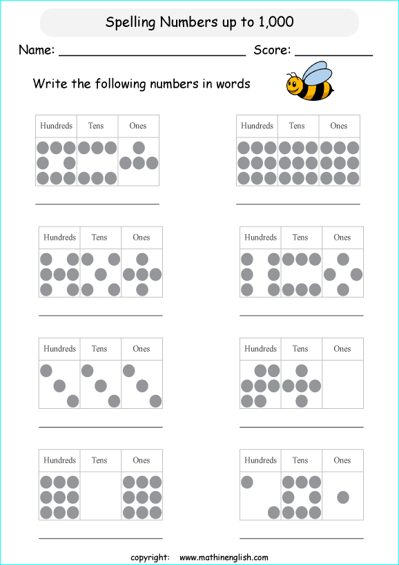 printable math writing and spelling large numbers worksheets