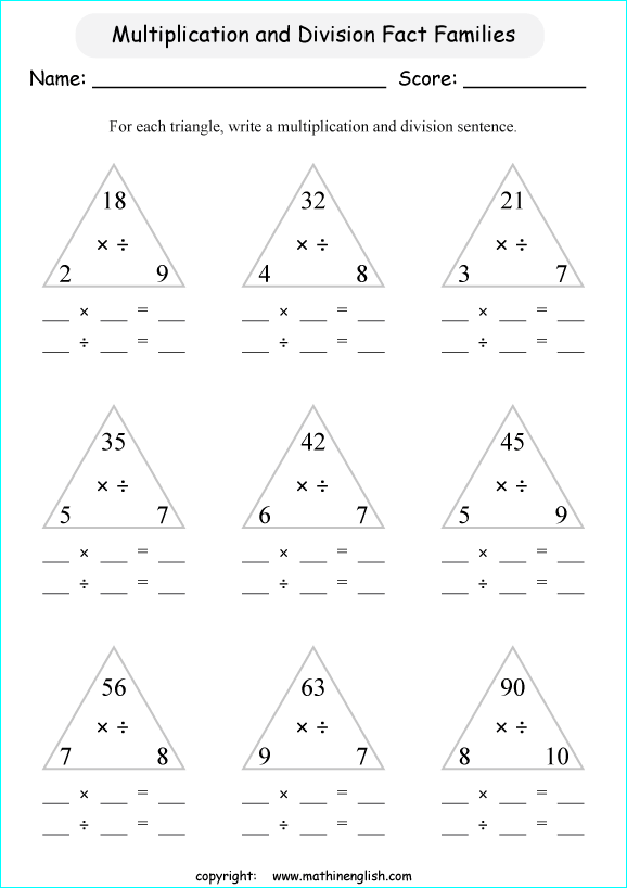 multiplication and division triangles worksheets