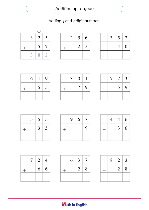 addition up to 1,000 worksheet