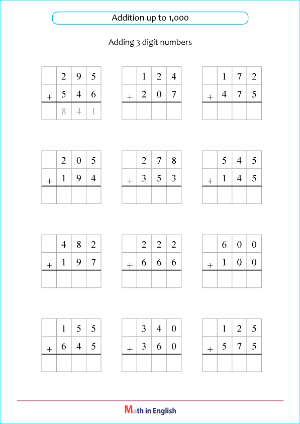 adding 3 digit numbers