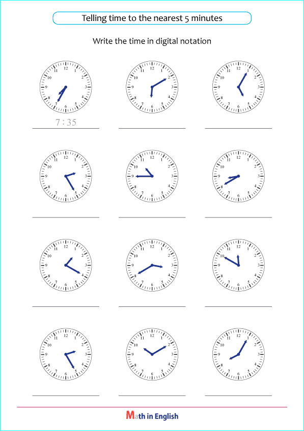 telling time to the nearest 5 minutes
