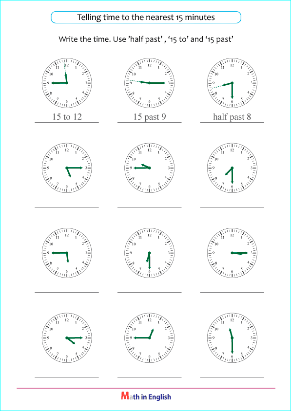 telling time to the nearest 15 minutes