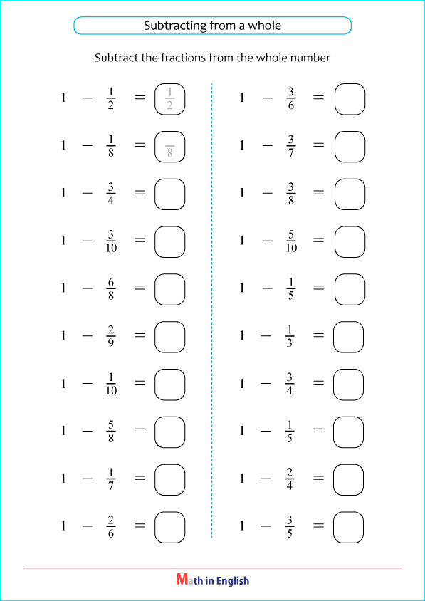 subtract fractions from 1