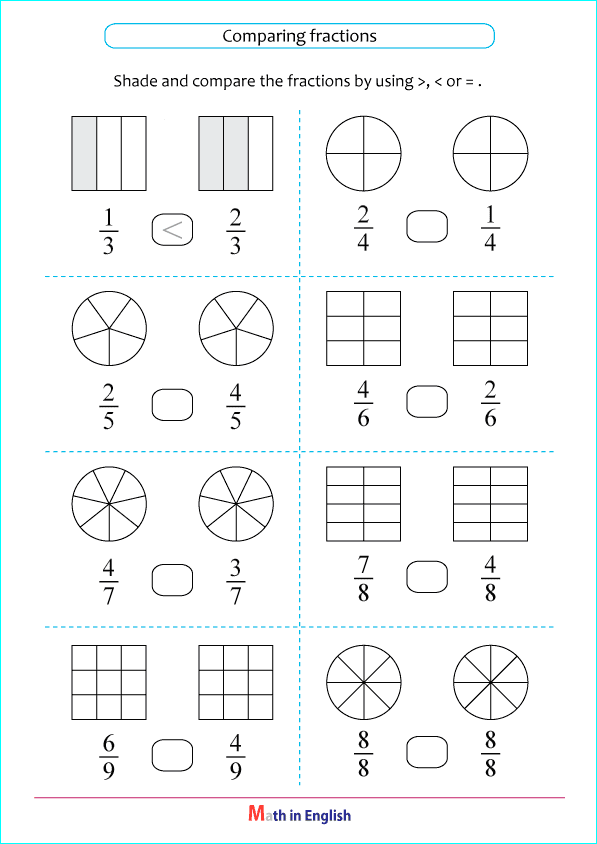 fractions worksheets for grade one