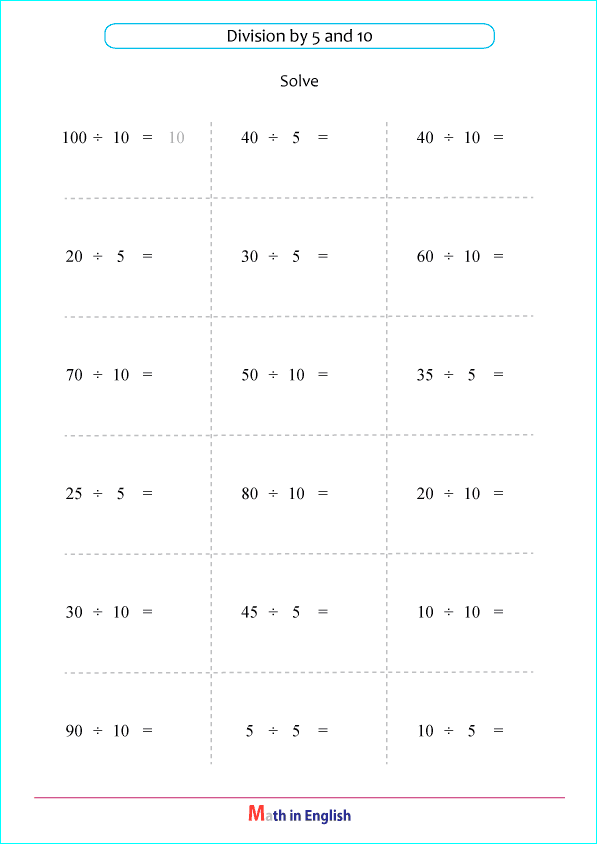 division by 5 and 10 worksheet