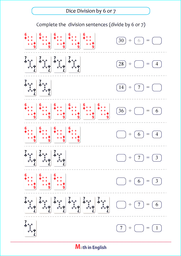 divide by 6 and 7 worksheet